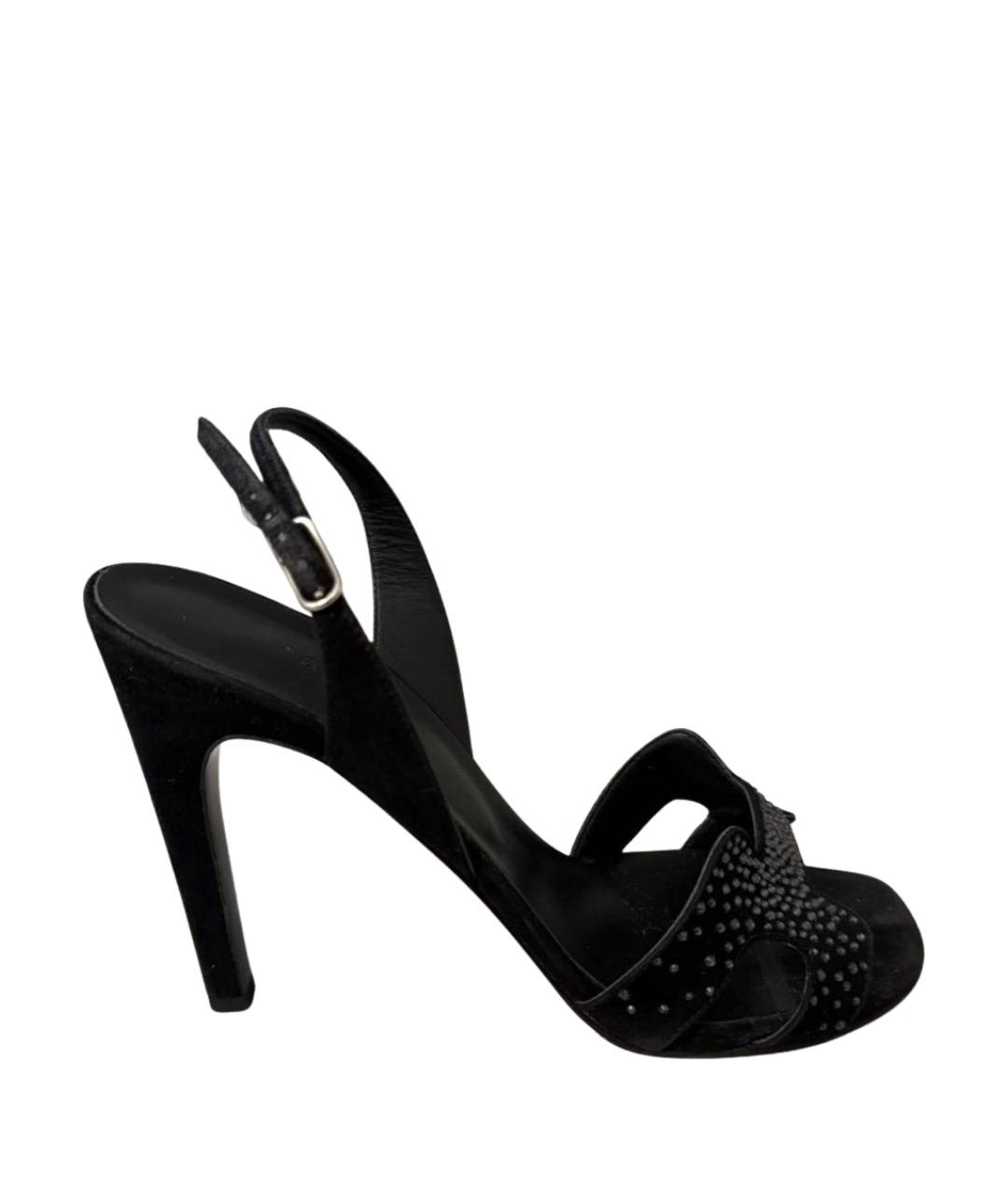 HERMES Черные замшевые босоножки, фото 1