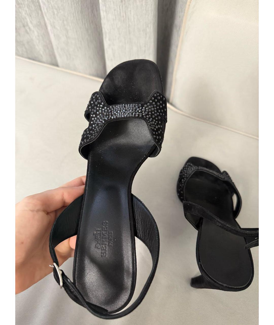 HERMES Черные замшевые босоножки, фото 7