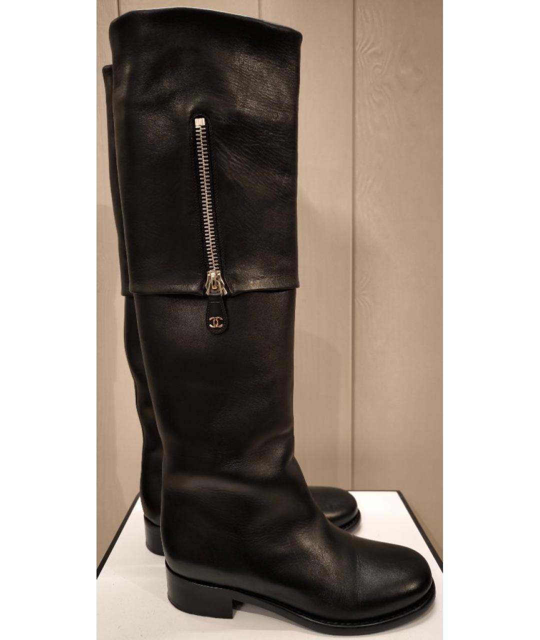 CHANEL Черные кожаные сапоги, фото 10