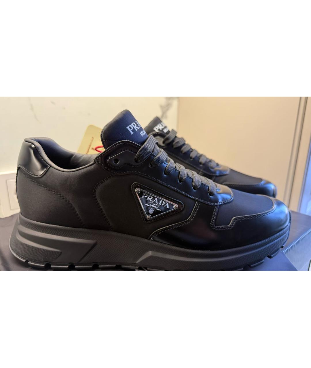 PRADA Черные кожаные низкие кроссовки / кеды, фото 9