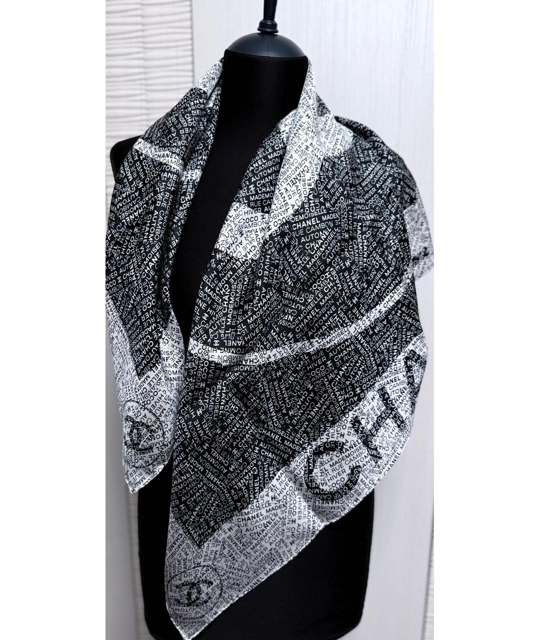 CHANEL Черный шелковый платок, фото 3