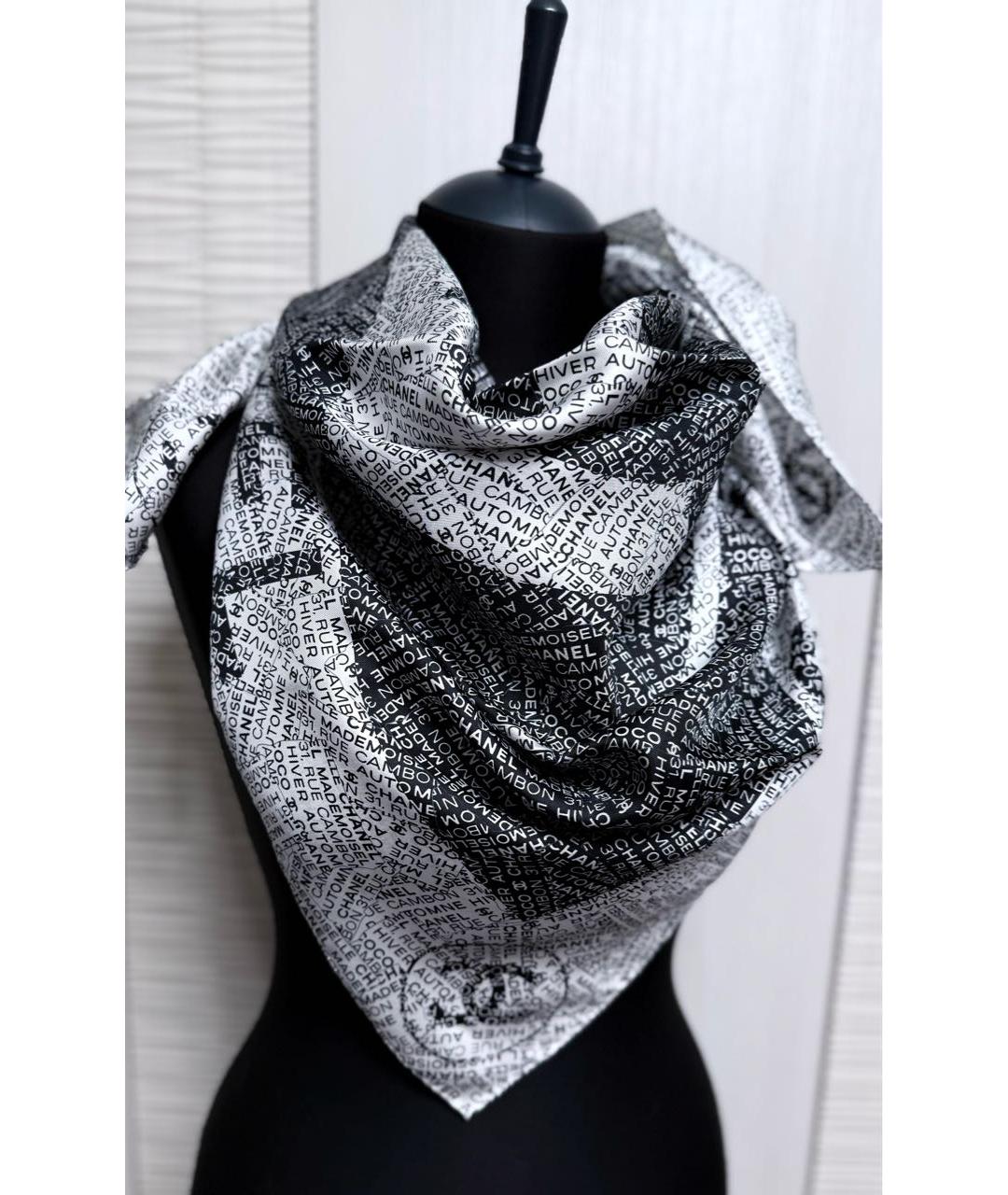 CHANEL Черный шелковый платок, фото 5