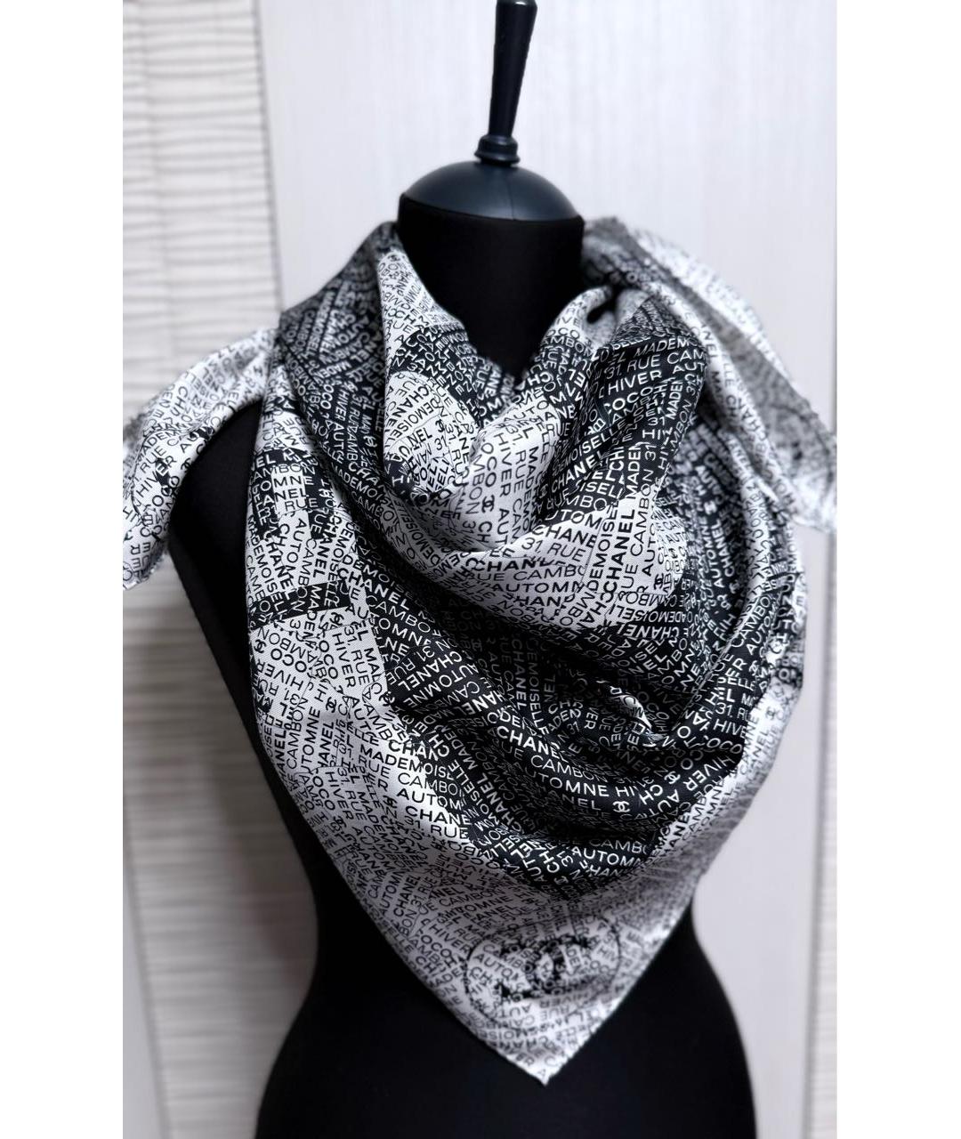 CHANEL Черный шелковый платок, фото 2