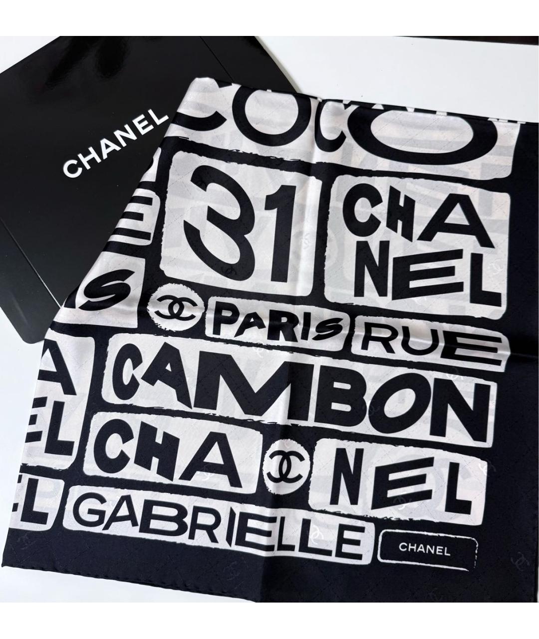 CHANEL Черный шелковый платок, фото 5