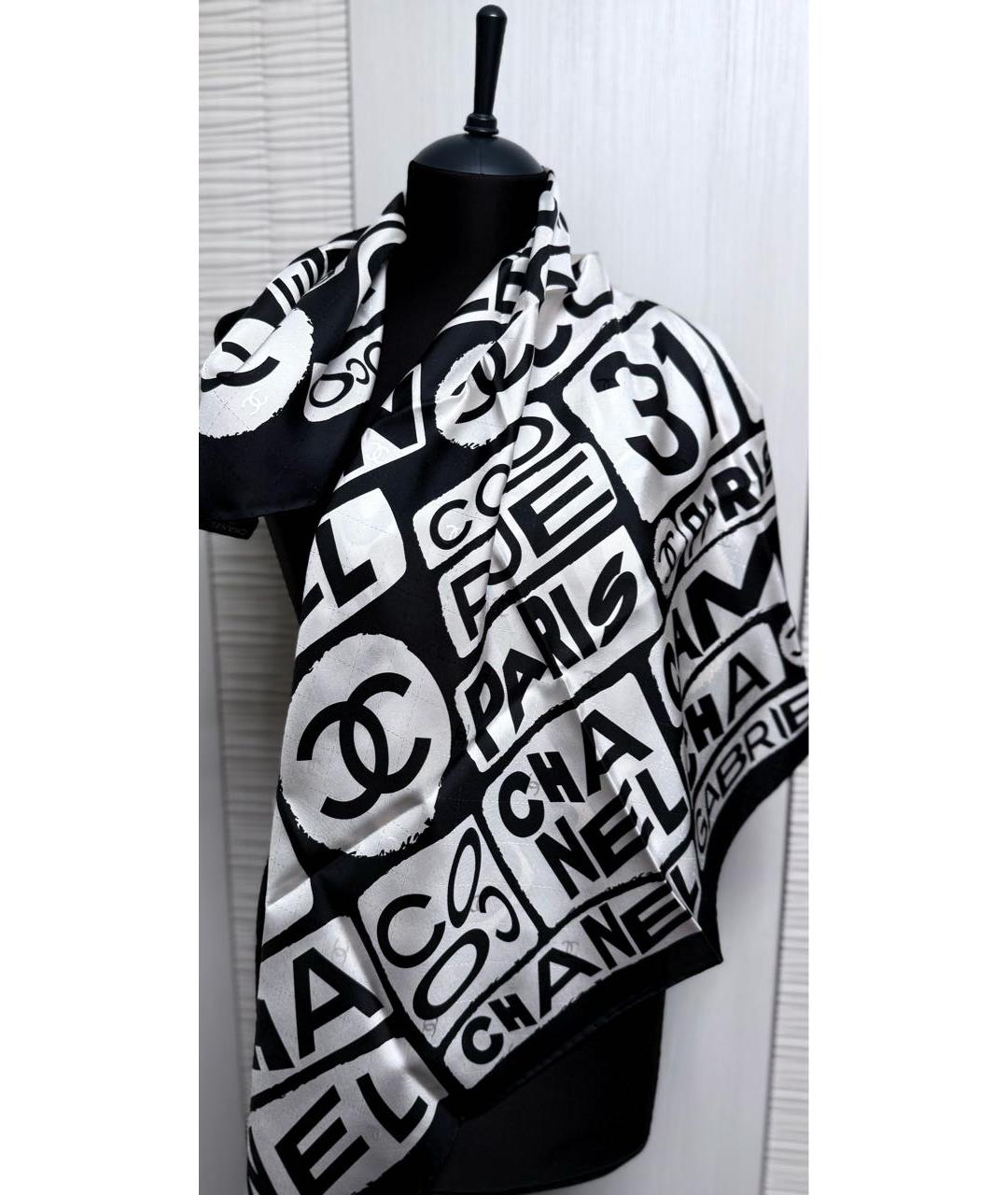 CHANEL Черный шелковый платок, фото 8
