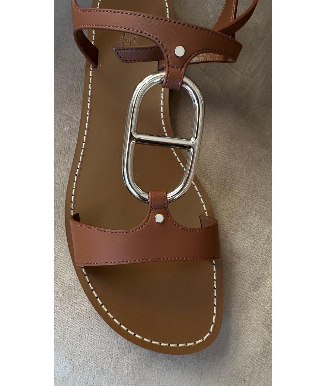 HERMES Коричневые кожаные сандалии, фото 6