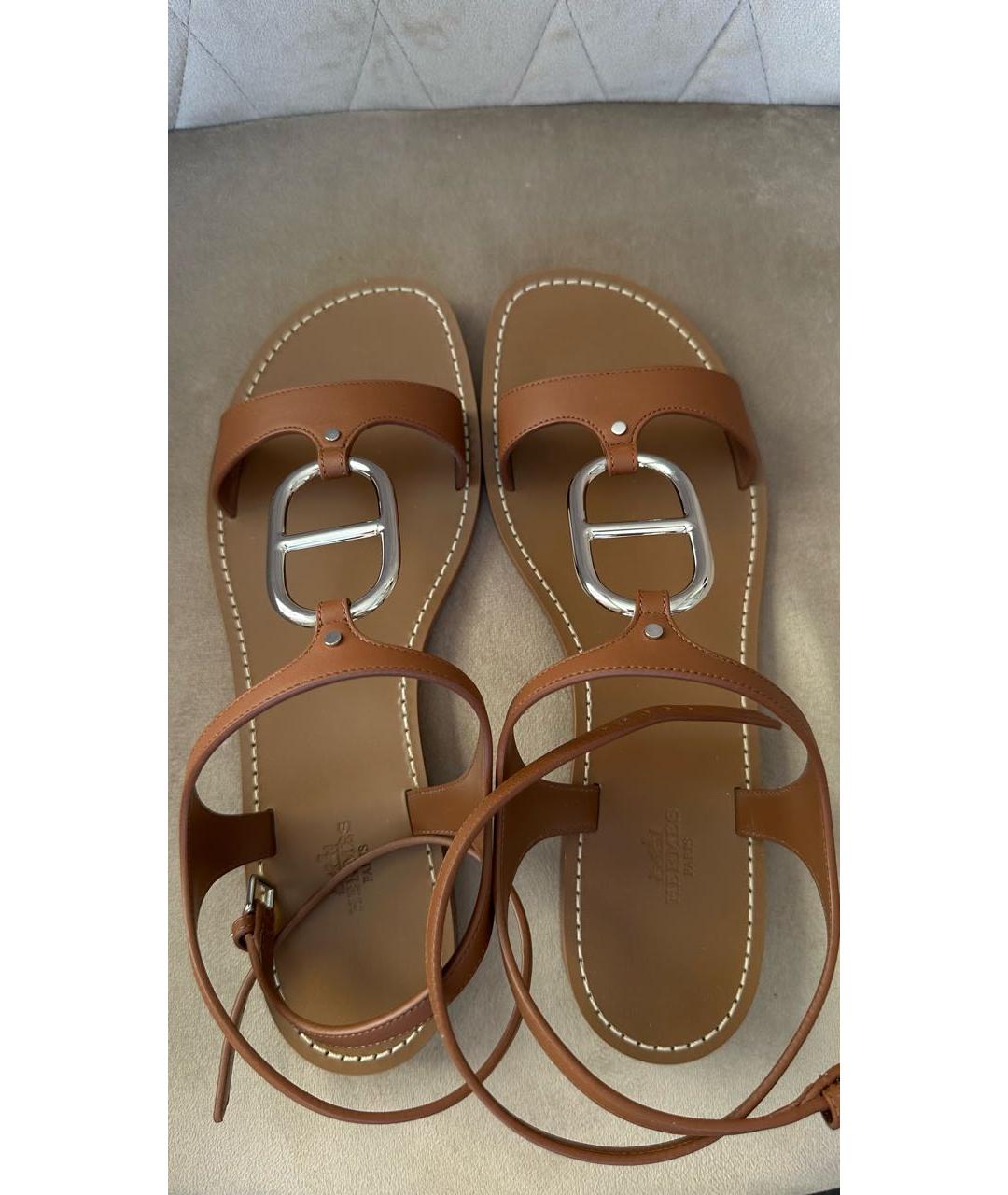 HERMES Коричневые кожаные сандалии, фото 3