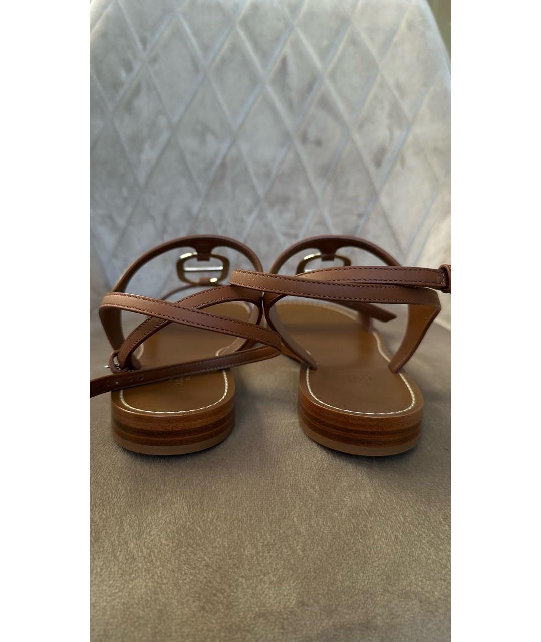 HERMES Коричневые кожаные сандалии, фото 4
