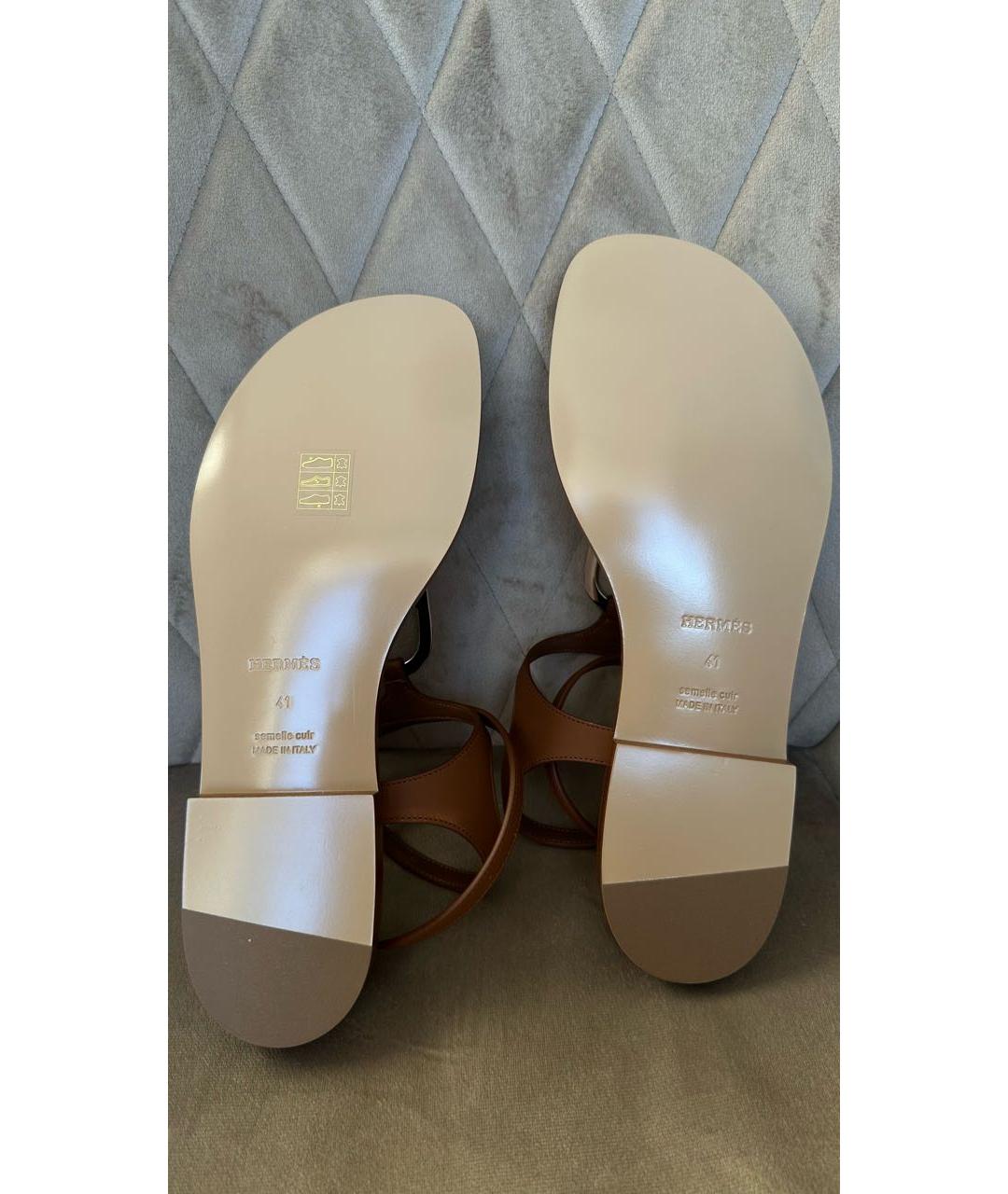 HERMES Коричневые кожаные сандалии, фото 5
