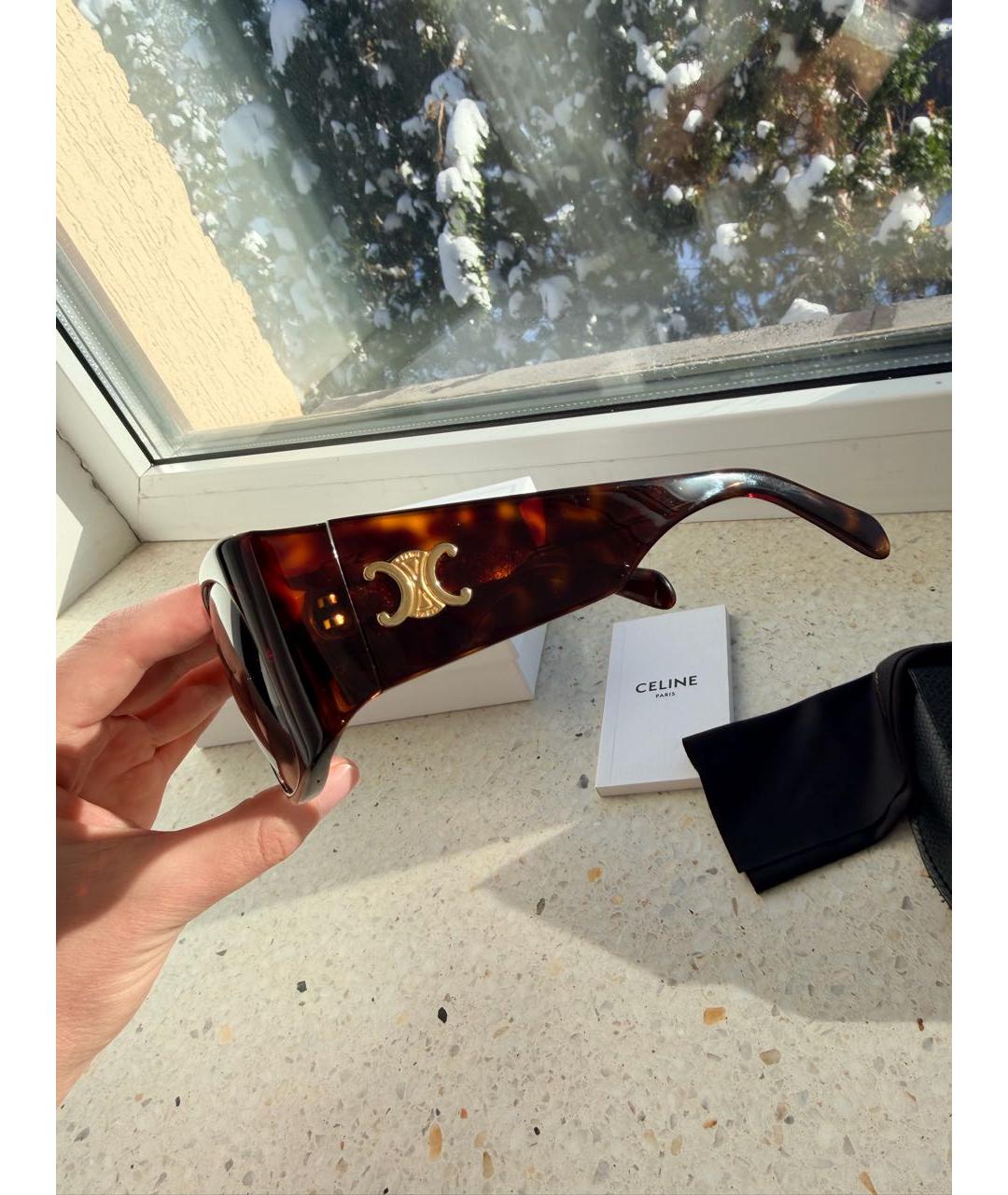 CELINE Коричневые пластиковые солнцезащитные очки, фото 4