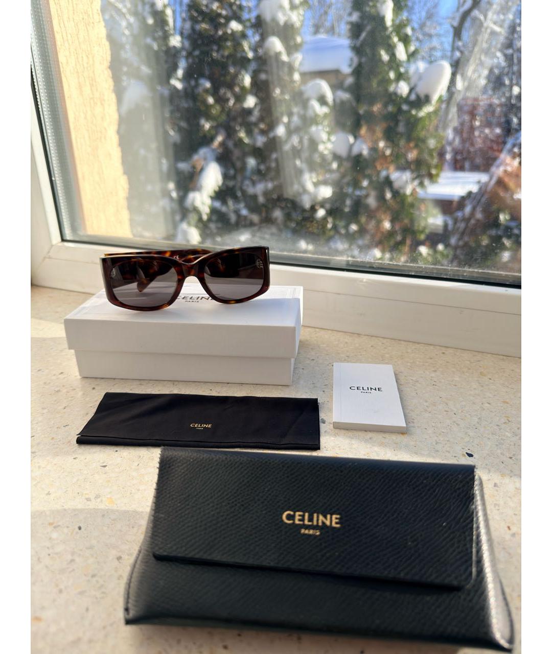 CELINE Коричневые пластиковые солнцезащитные очки, фото 2