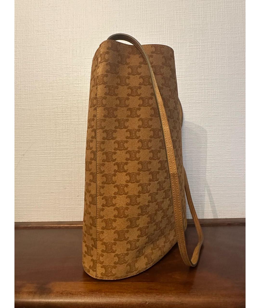 CELINE Горчичная замшевая сумка тоут, фото 2