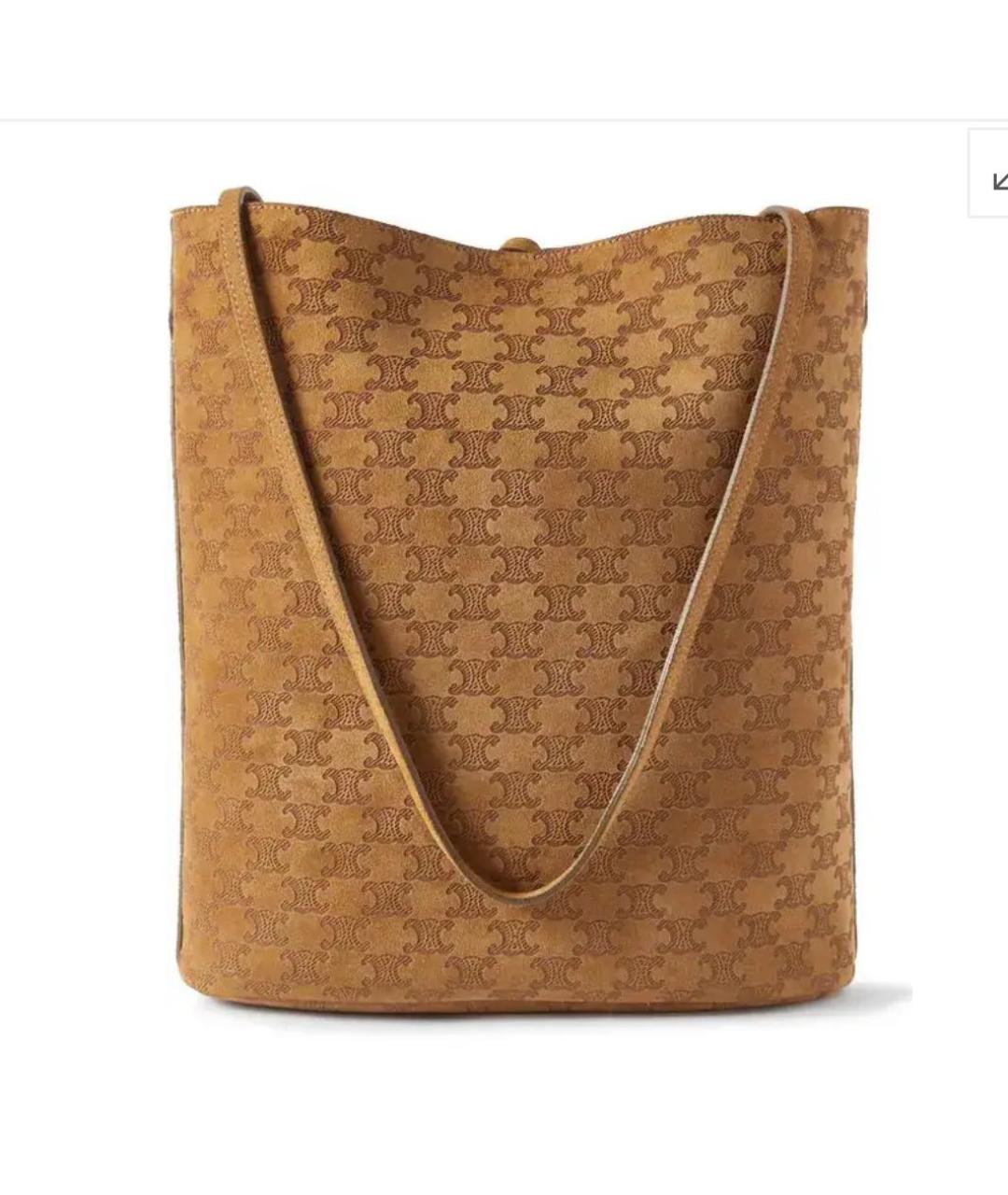 CELINE Горчичная замшевая сумка тоут, фото 9