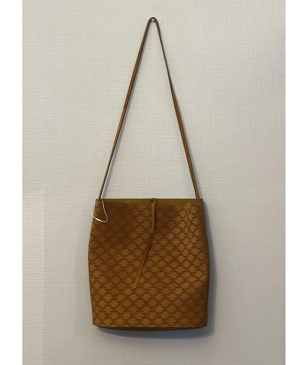 CELINE Горчичная замшевая сумка тоут, фото 8