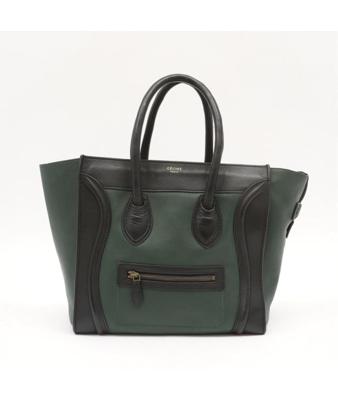 CELINE Зеленая кожаная сумка с короткими ручками, фото 7