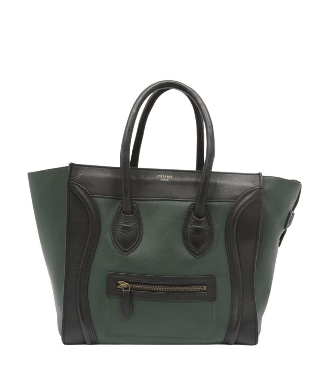 CELINE Зеленая кожаная сумка с короткими ручками, фото 8
