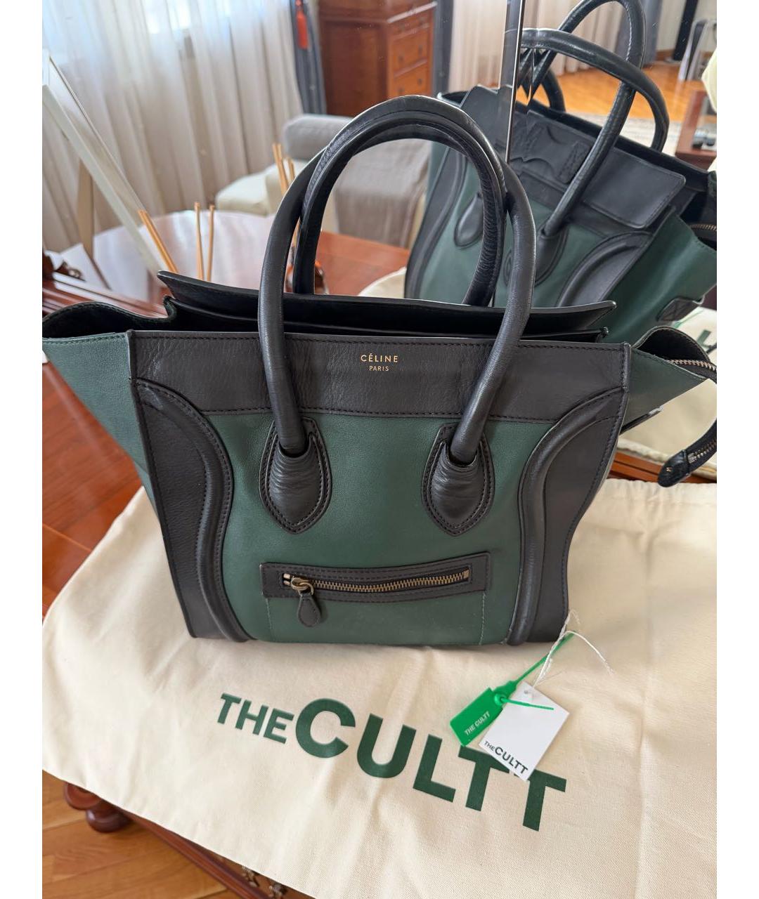 CELINE Зеленая кожаная сумка с короткими ручками, фото 4