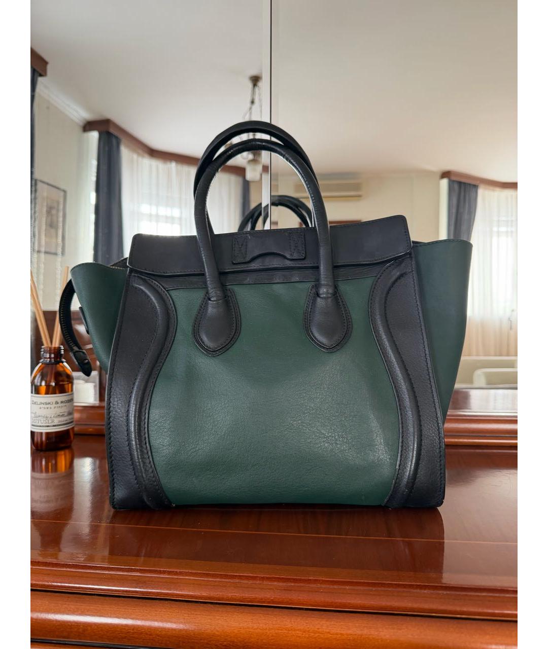 CELINE Зеленая кожаная сумка с короткими ручками, фото 3