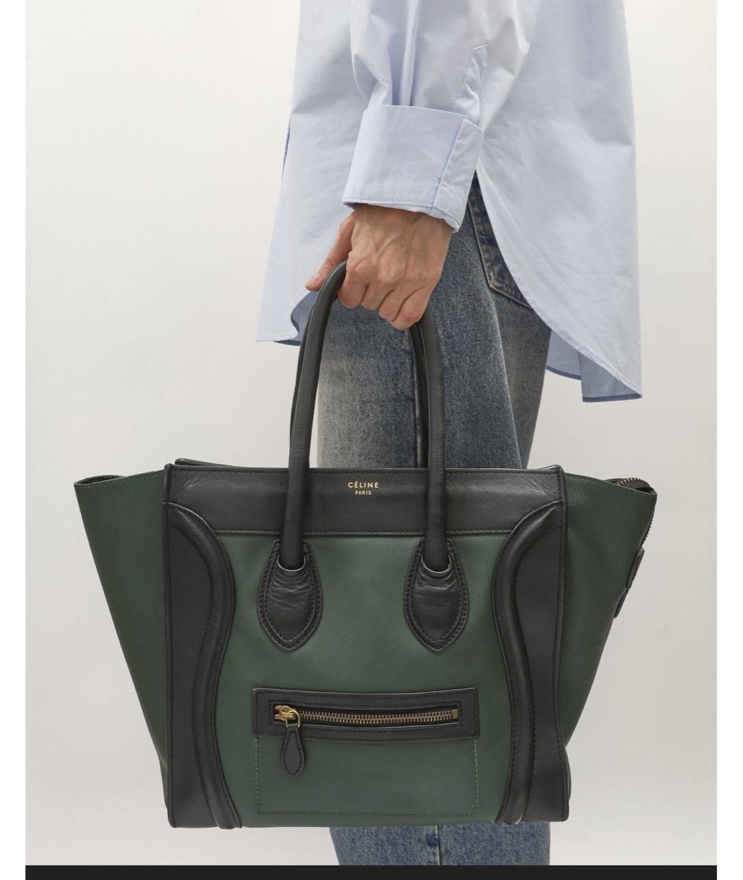 CELINE Зеленая кожаная сумка с короткими ручками, фото 5