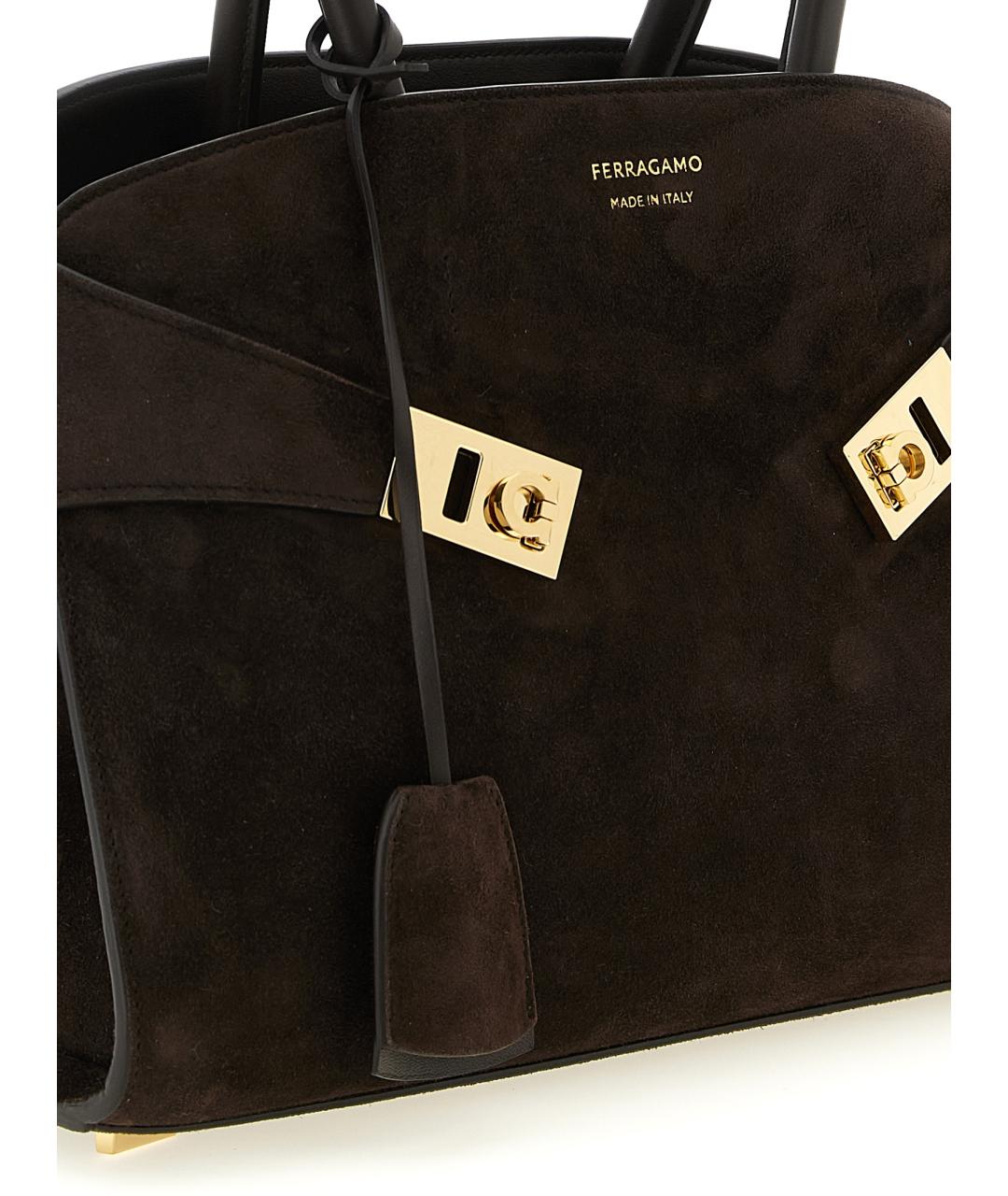 FERRAGAMO Коричневая замшевая сумка тоут, фото 3