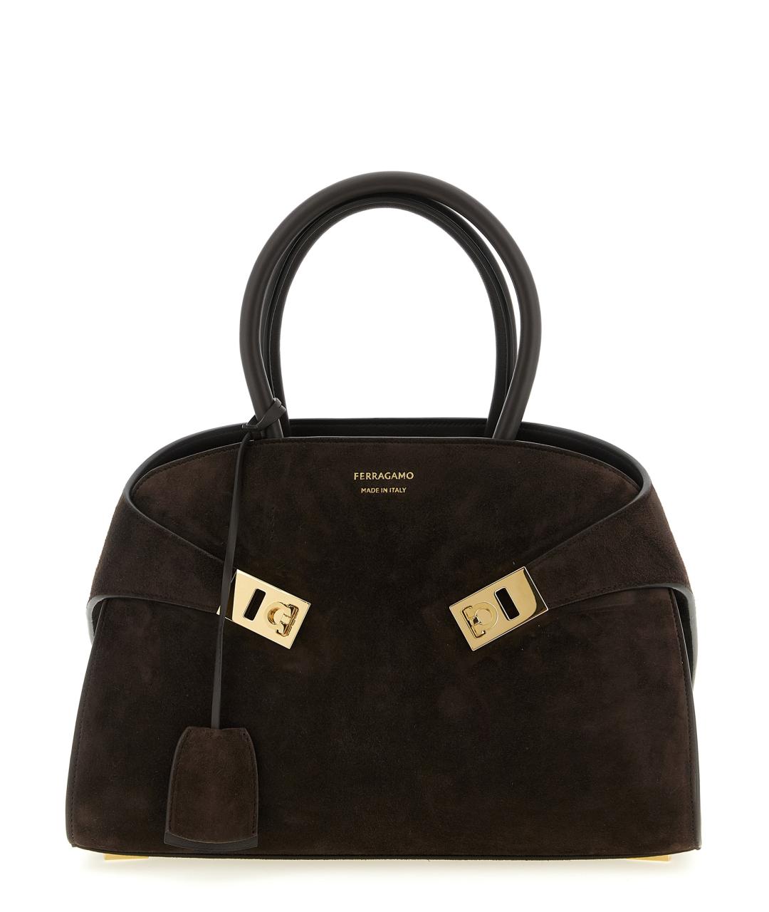FERRAGAMO Коричневая замшевая сумка тоут, фото 1