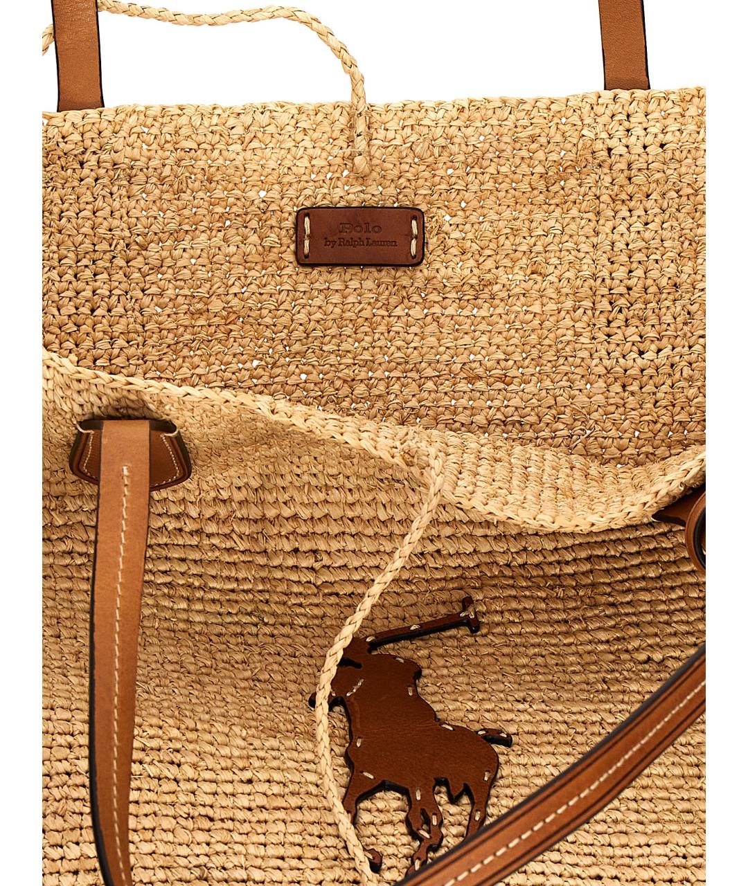 POLO RALPH LAUREN Бежевая пелетеная сумка тоут, фото 4