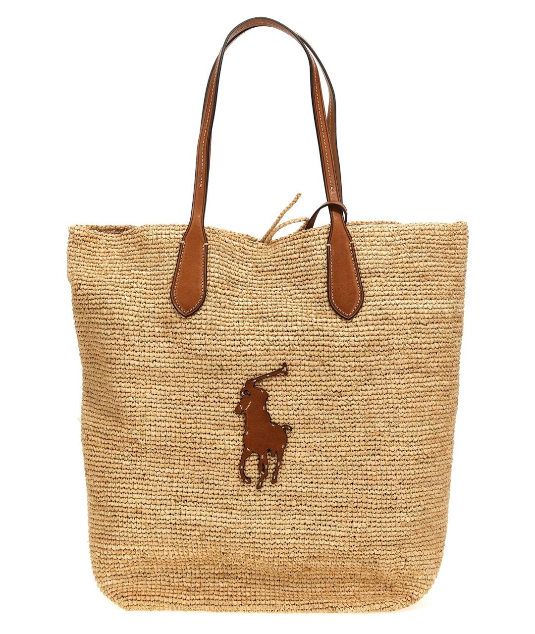 POLO RALPH LAUREN Бежевая пелетеная сумка тоут, фото 1