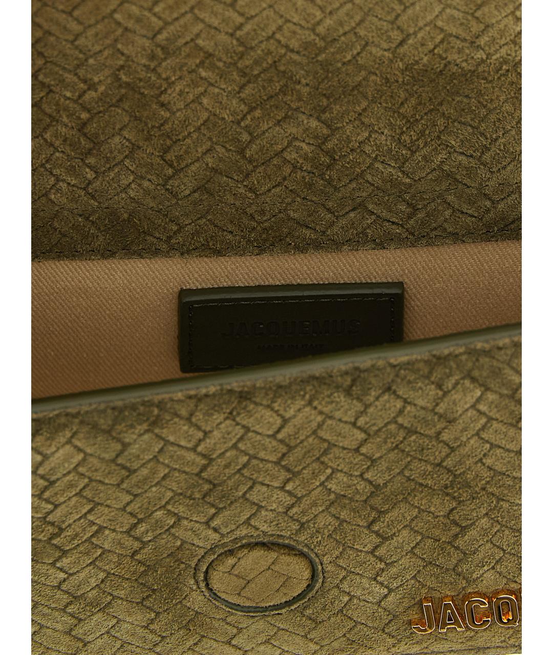 JACQUEMUS Зеленая замшевая сумка с короткими ручками, фото 4