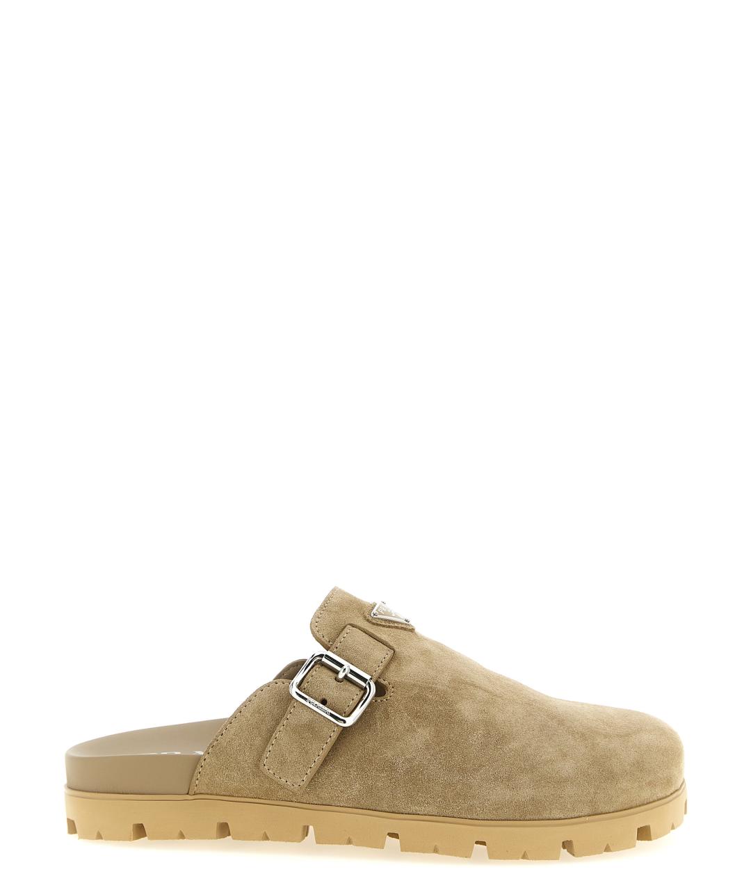 PRADA Бежевые замшевые шлепанцы, фото 1