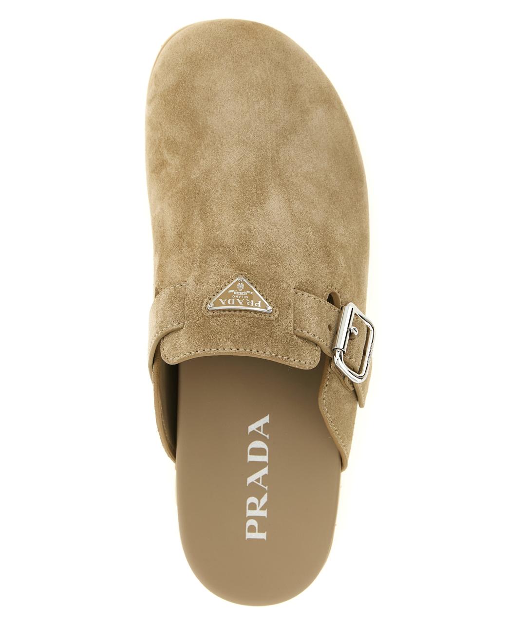 PRADA Бежевые замшевые шлепанцы, фото 4