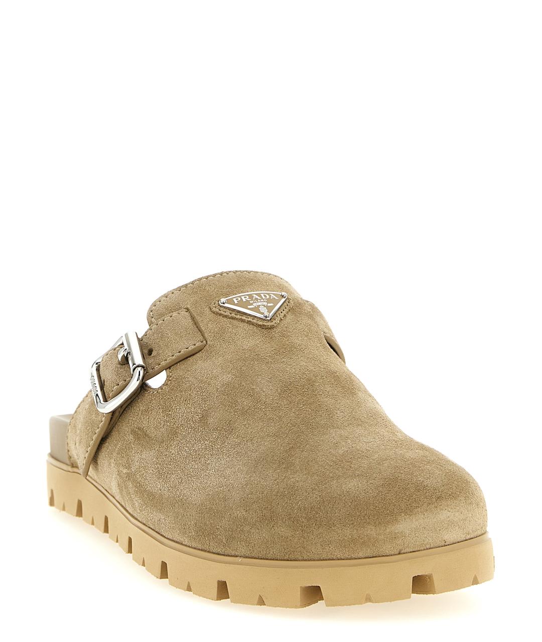 PRADA Бежевые замшевые шлепанцы, фото 2