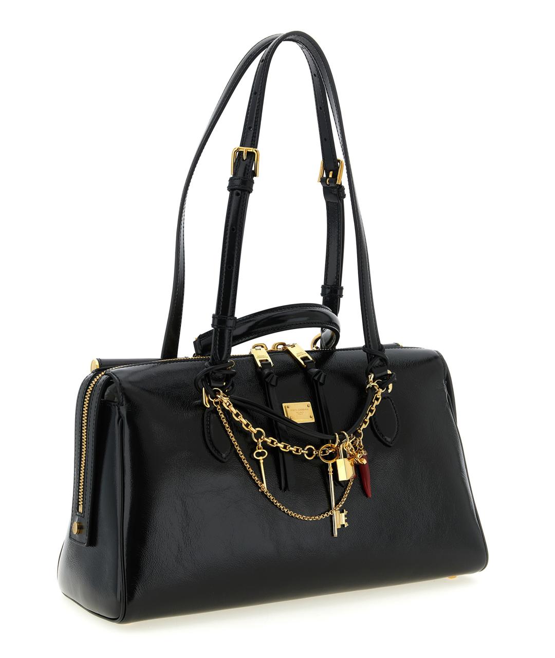 DOLCE&GABBANA Черная кожаная сумка тоут, фото 3