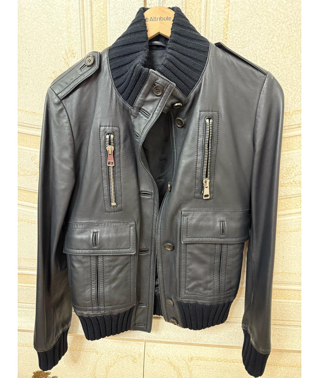 GUCCI Темно-синяя кожаная куртка, фото 4