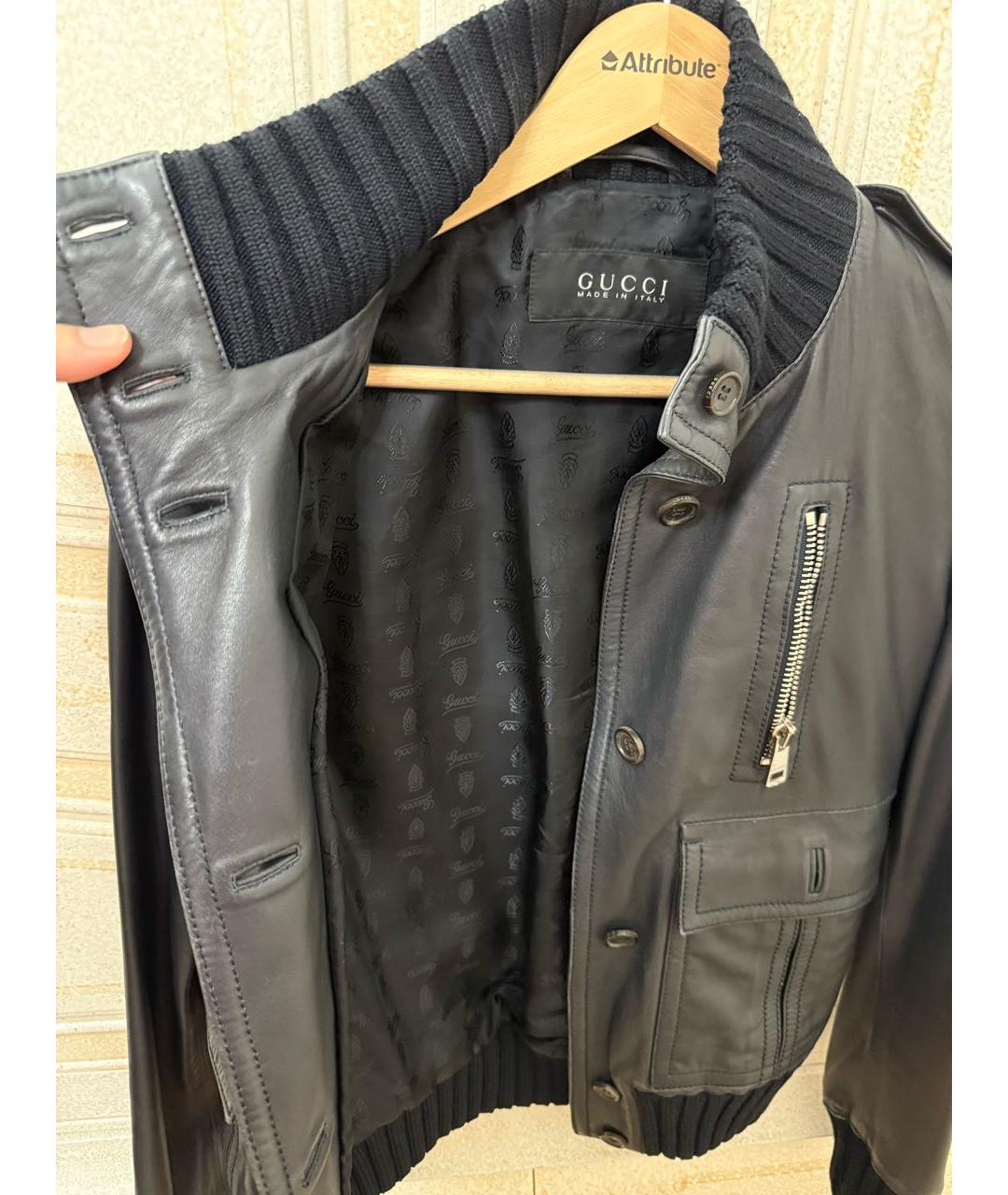 GUCCI Темно-синяя кожаная куртка, фото 2