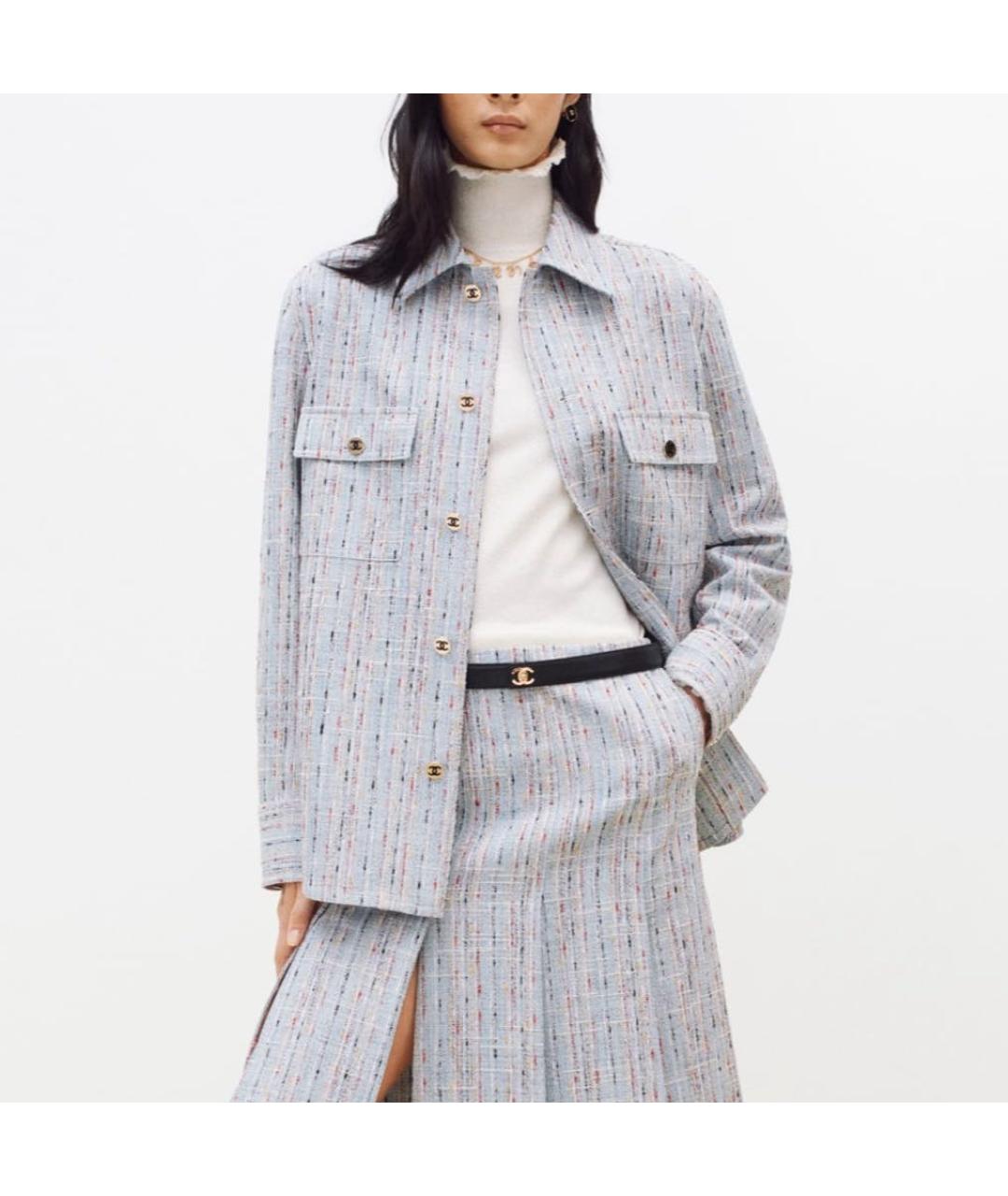 CHANEL Голубая твидовая рубашка, фото 4