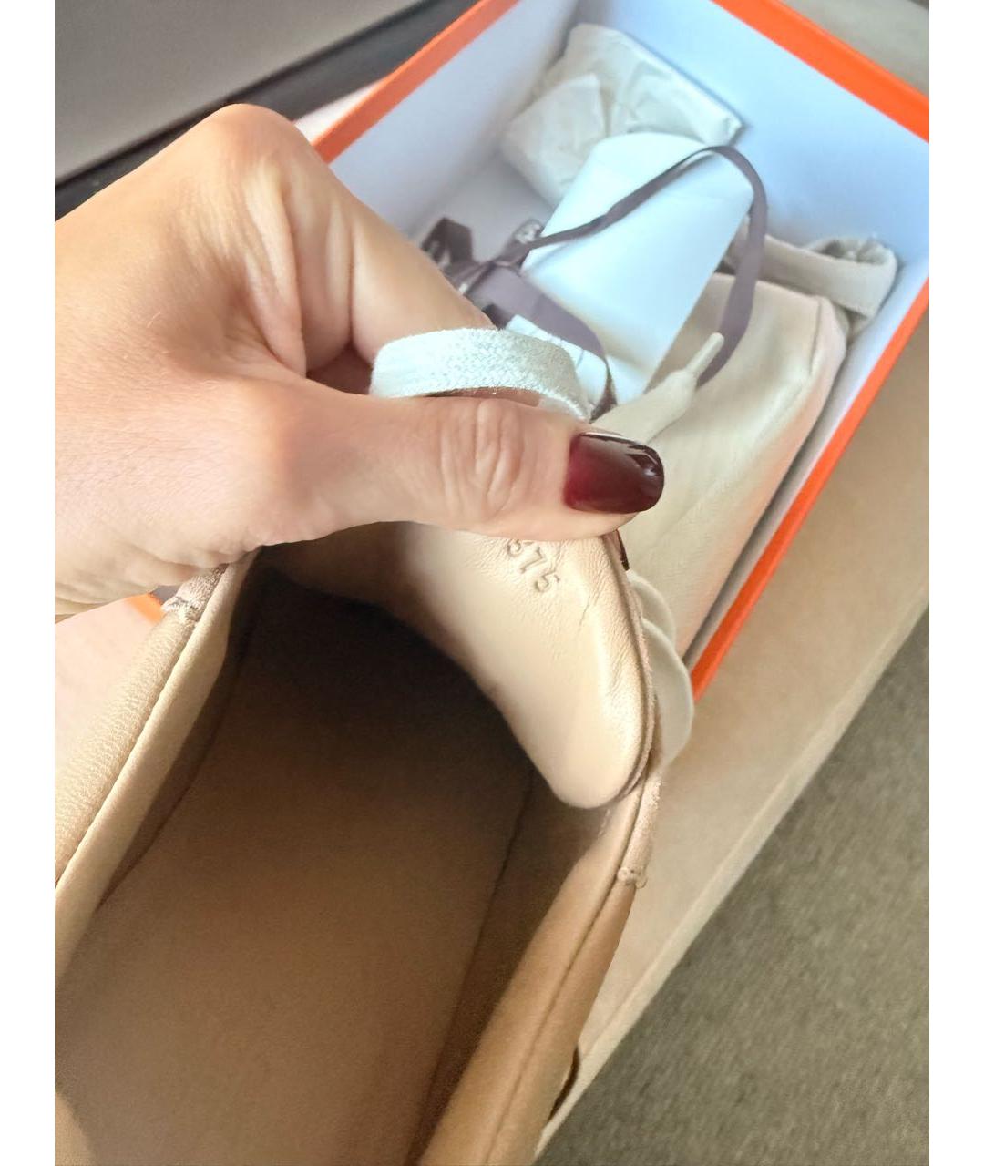 HERMES Бежевые кожаные кроссовки, фото 5