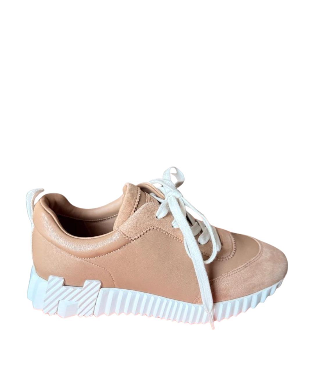 HERMES Бежевые кожаные кроссовки, фото 1