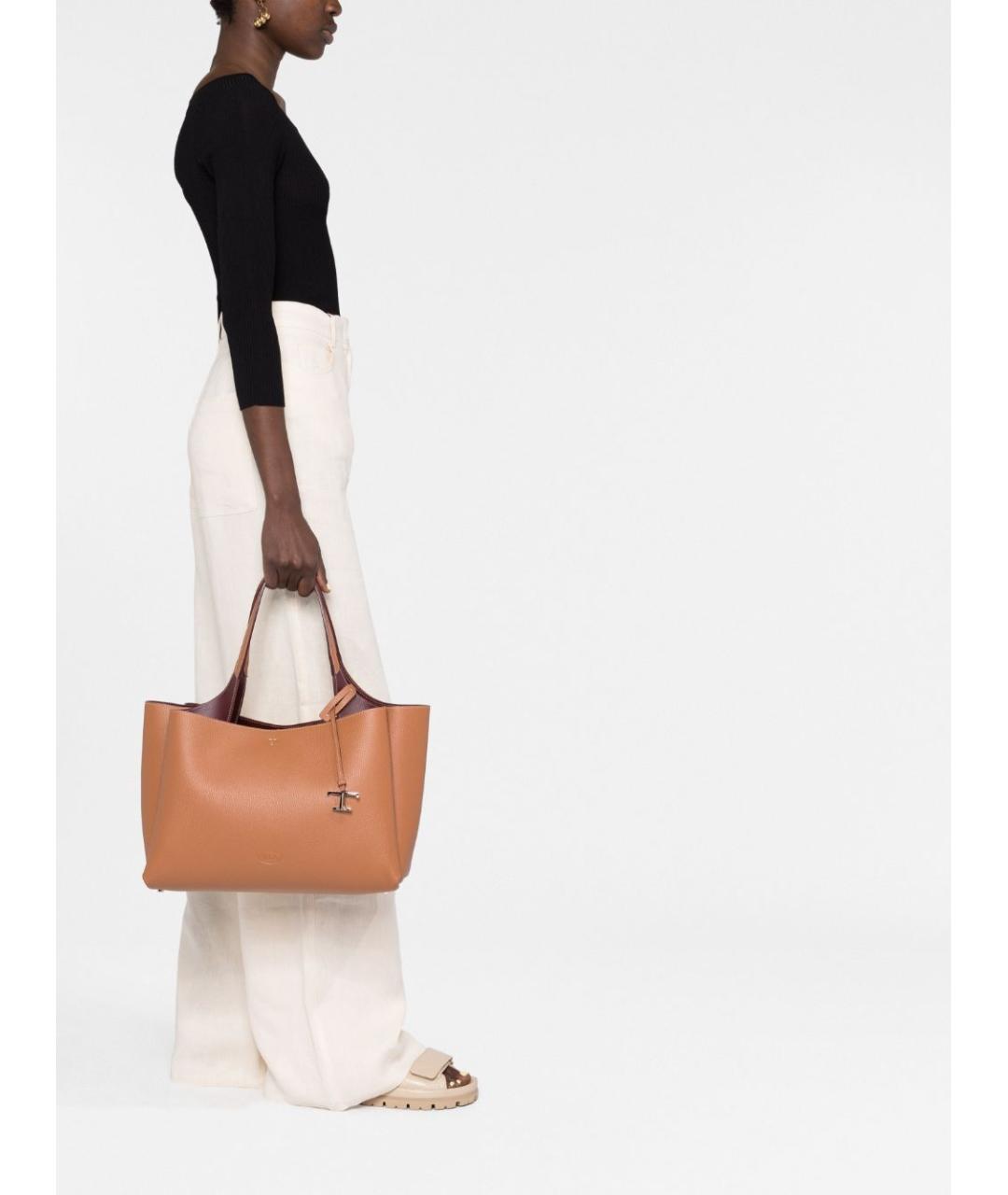 TOD'S Коричневая кожаная сумка тоут, фото 5