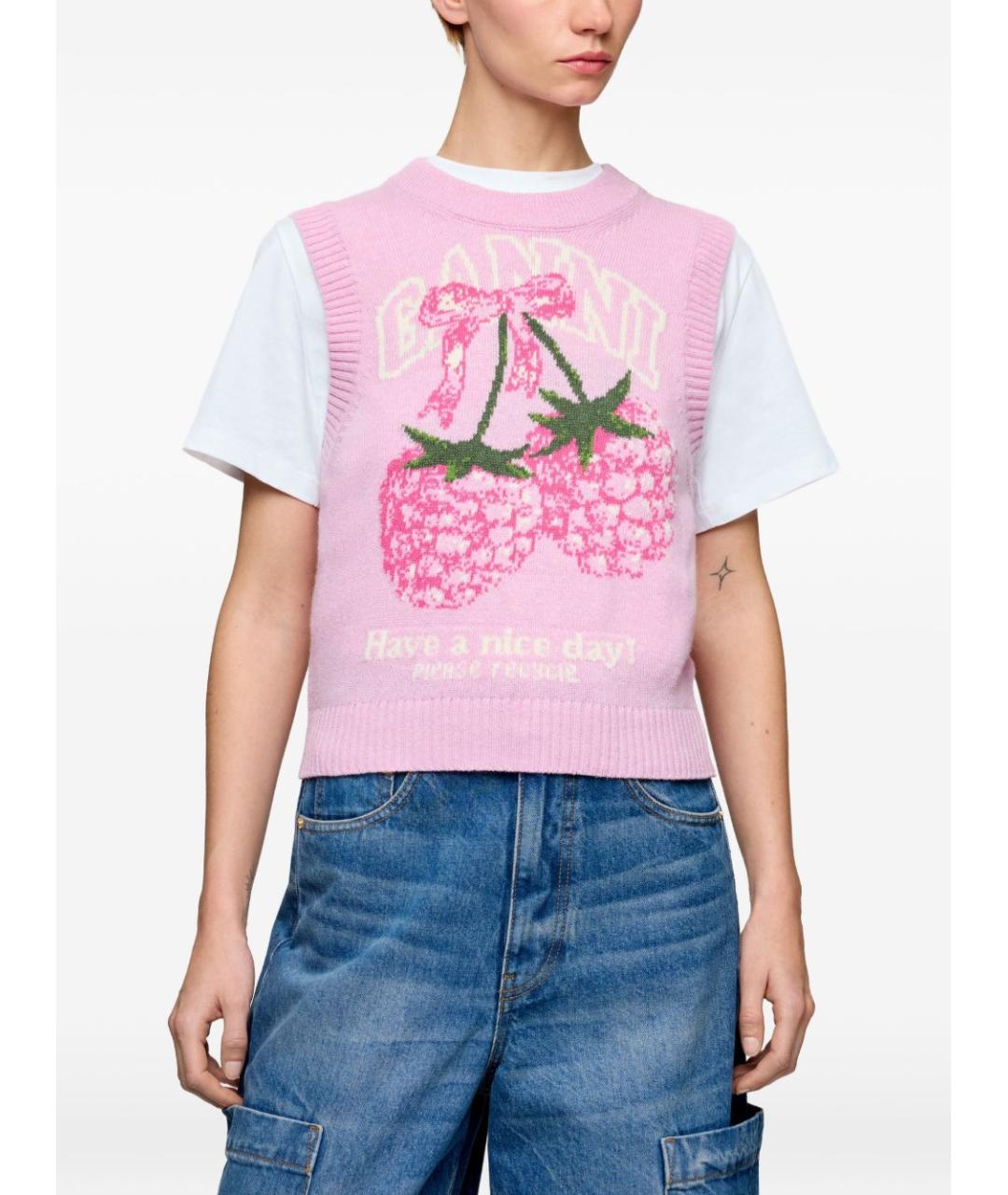 GANNI Розовая шерстяная жилетка, фото 4