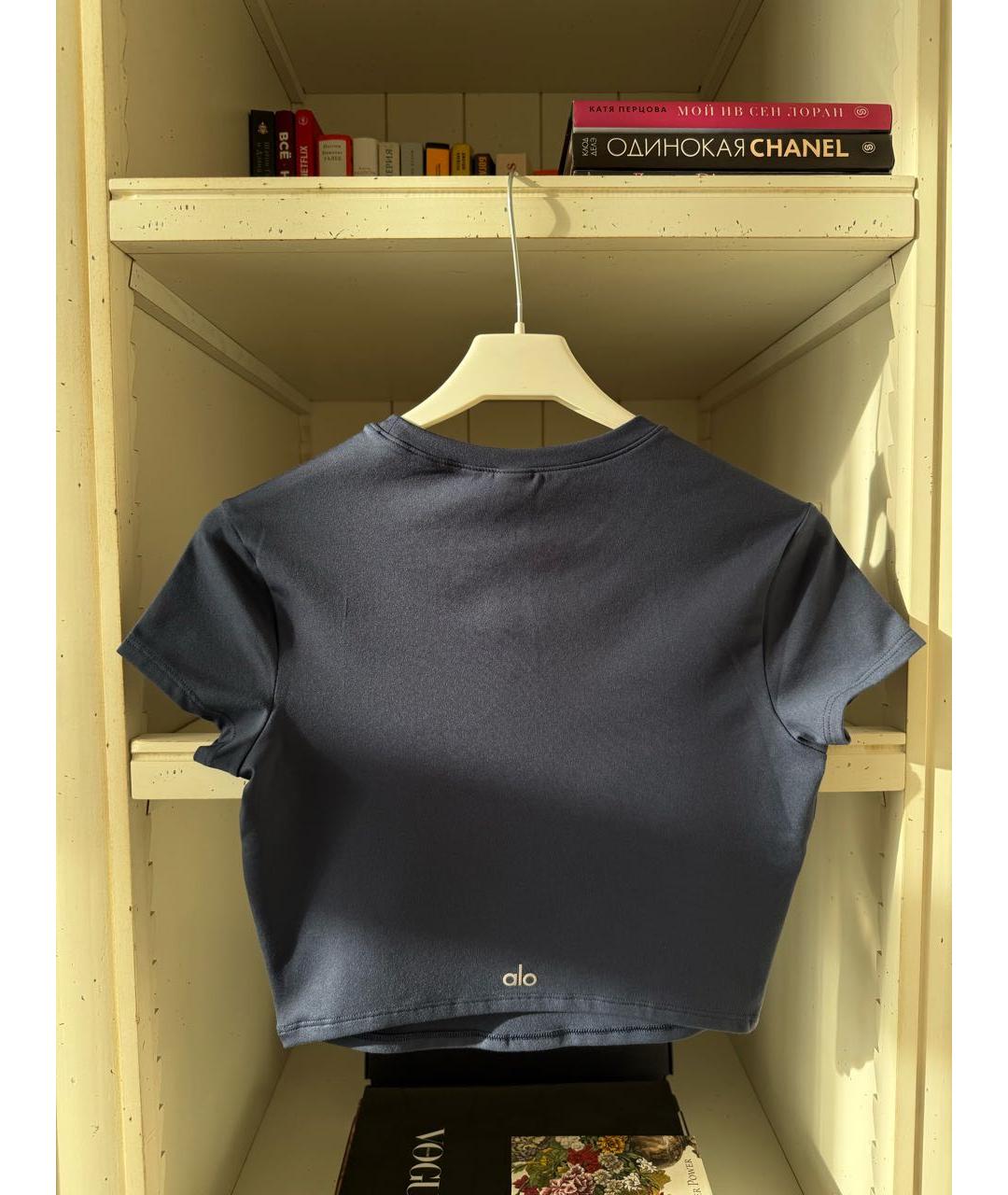 ALO YOGA Темно-синяя полиэстеровая майка, фото 2