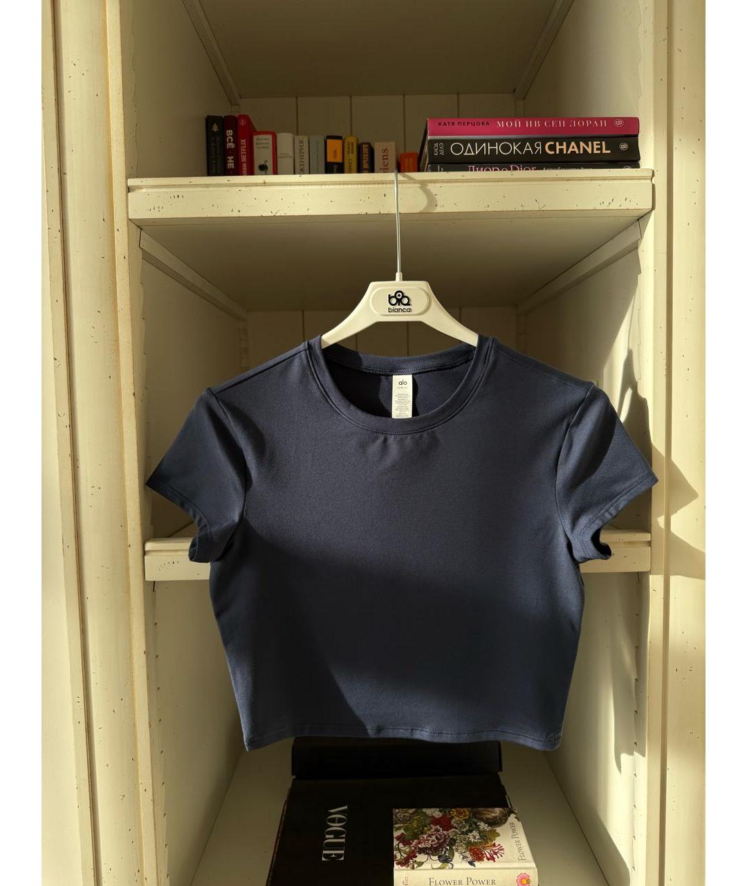 ALO YOGA Темно-синяя полиэстеровая майка, фото 9