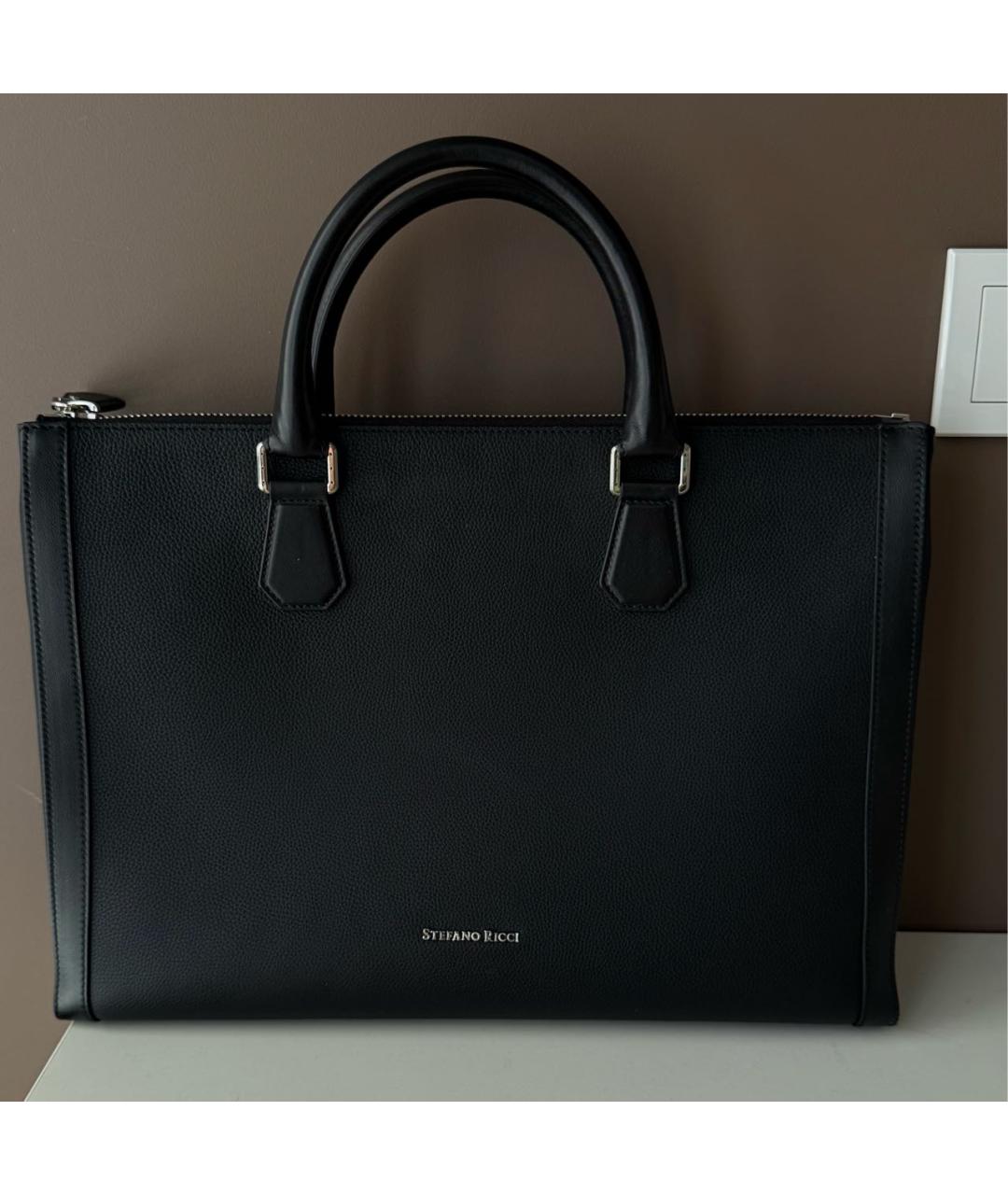 STEFANO RICCI Черный кожаный портфель, фото 8