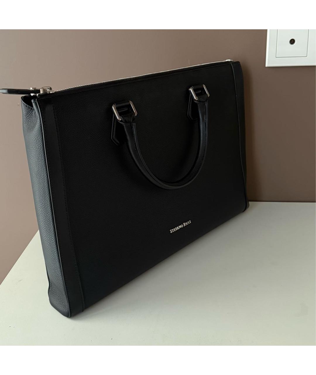 STEFANO RICCI Черный кожаный портфель, фото 2