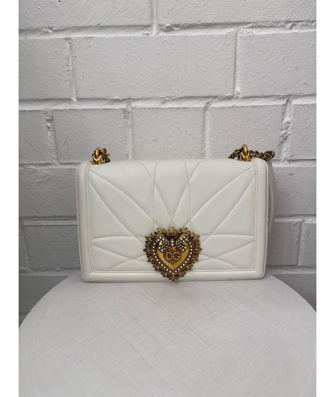 DOLCE&GABBANA Белая кожаная сумка через плечо, фото 5