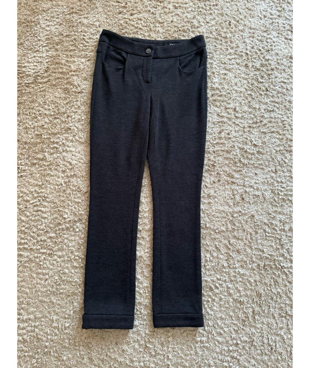 CHANEL Серые шерстяные прямые брюки, фото 7