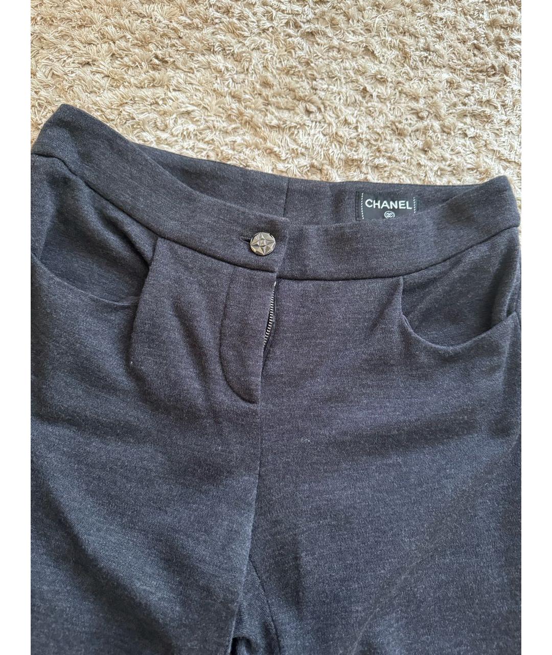 CHANEL Серые шерстяные прямые брюки, фото 3