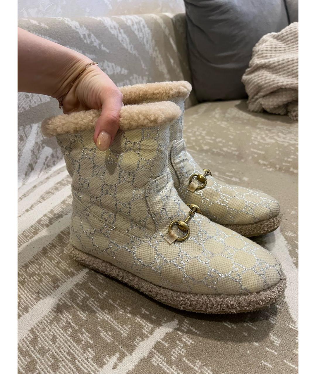 GUCCI Бежевые текстильные сапоги, фото 7