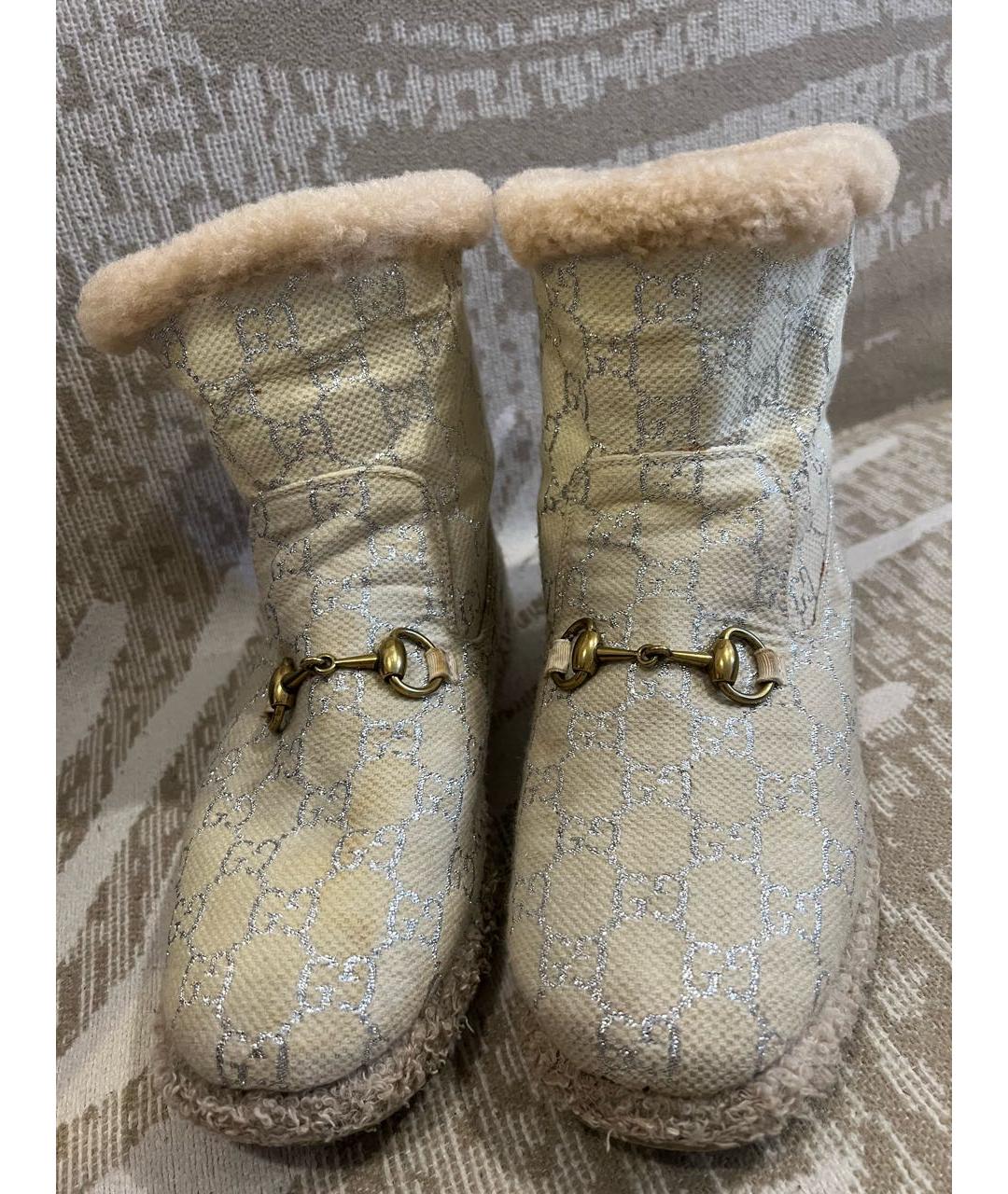 GUCCI Бежевые текстильные сапоги, фото 6