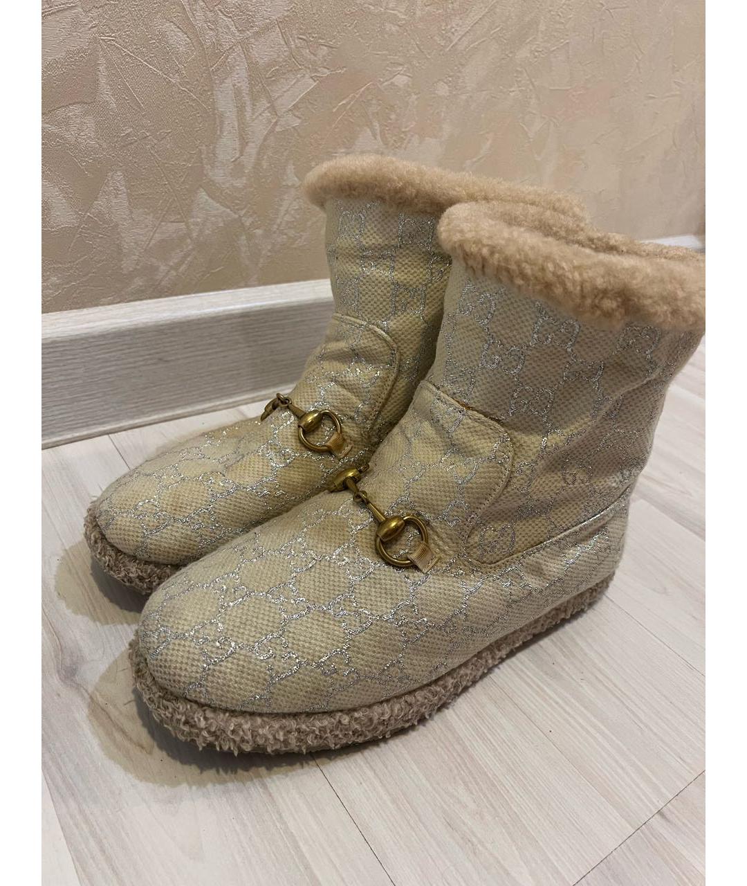 GUCCI Бежевые текстильные сапоги, фото 3