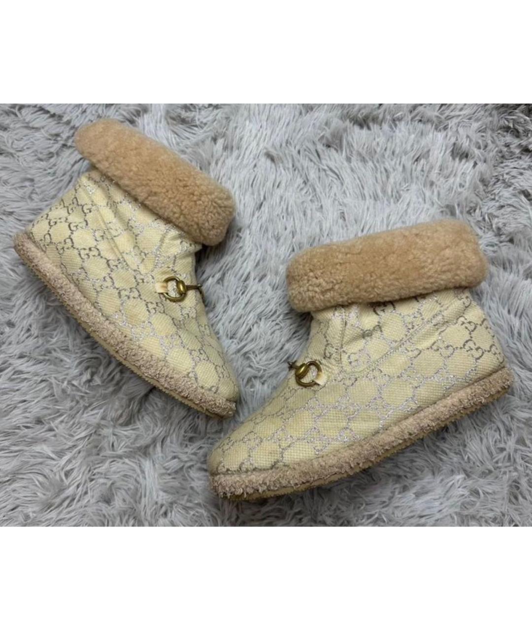 GUCCI Бежевые текстильные сапоги, фото 2